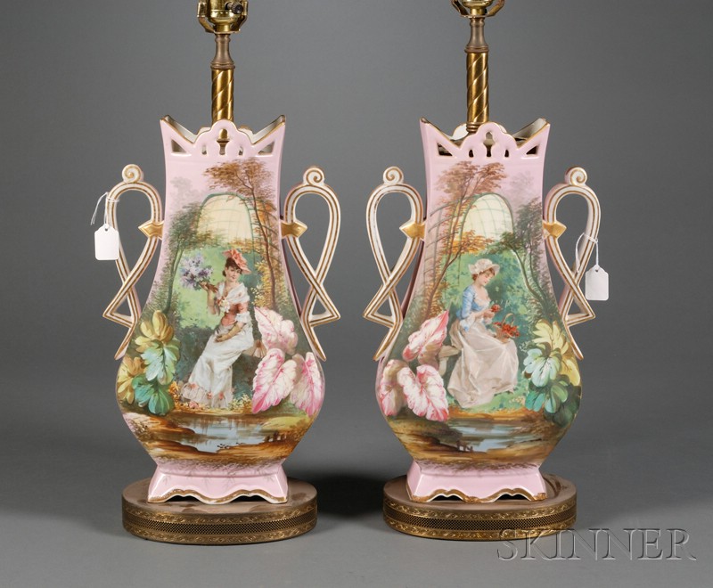 Appraisal: Pair of Paris Porcelain Lamp Bases France th century each