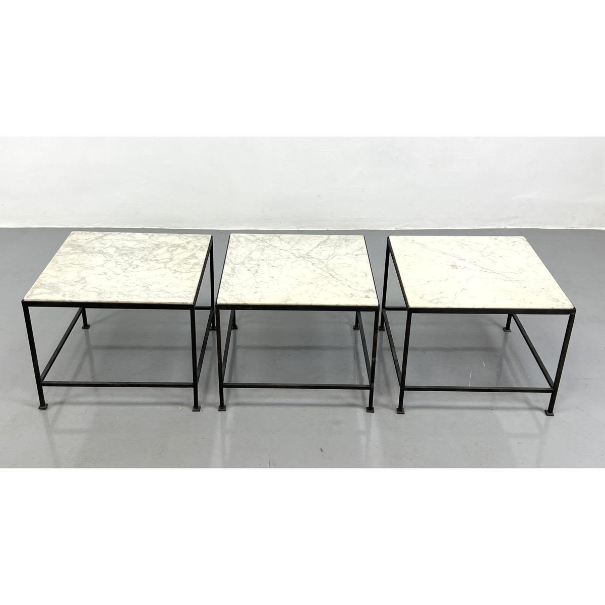 Appraisal: Harvey Probber Iron Frame Tables with Inset Marble Tops Dimensions