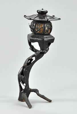 Appraisal: A Cast Iron Oriental Style Lamp The low decorative floor