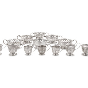 Appraisal: Thirteen American Silver Demitasse Cup and Dessert Bowl Liners Various