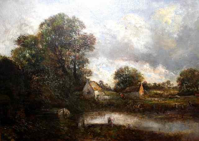 Appraisal: Follower of John Constable - Country river scene oils on