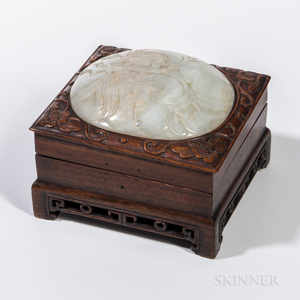 Appraisal: Jade and Wood Box Jade and Wood Box China th