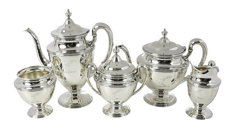 Appraisal: Five Sterling Tea Service American th century urn form handles