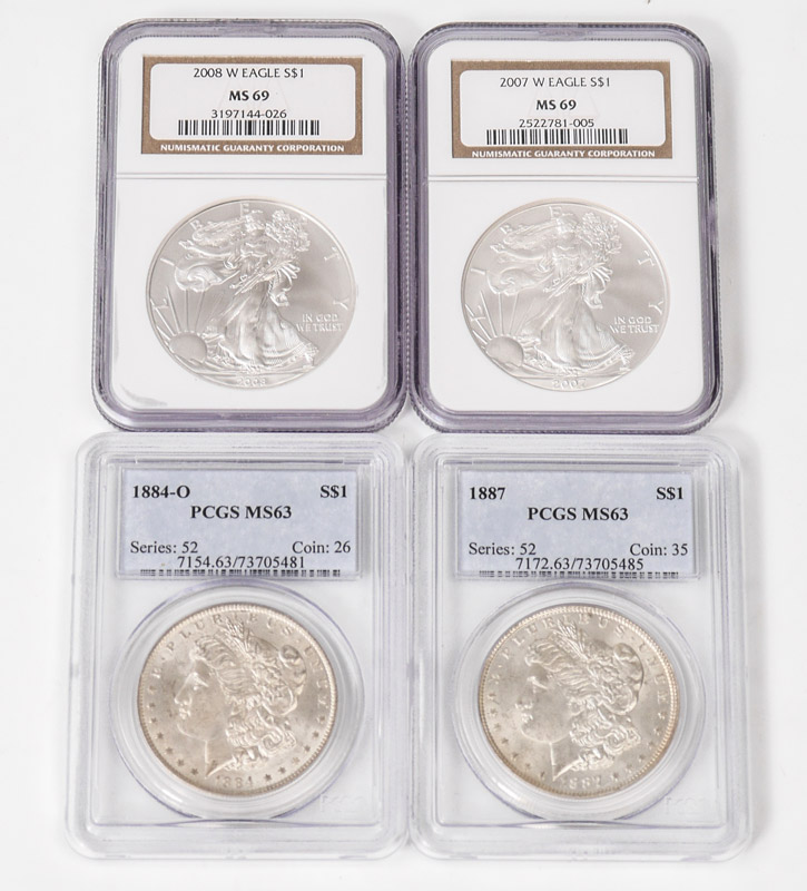 Appraisal: GRADED US SILVER COINS coins total to include -O Morgan