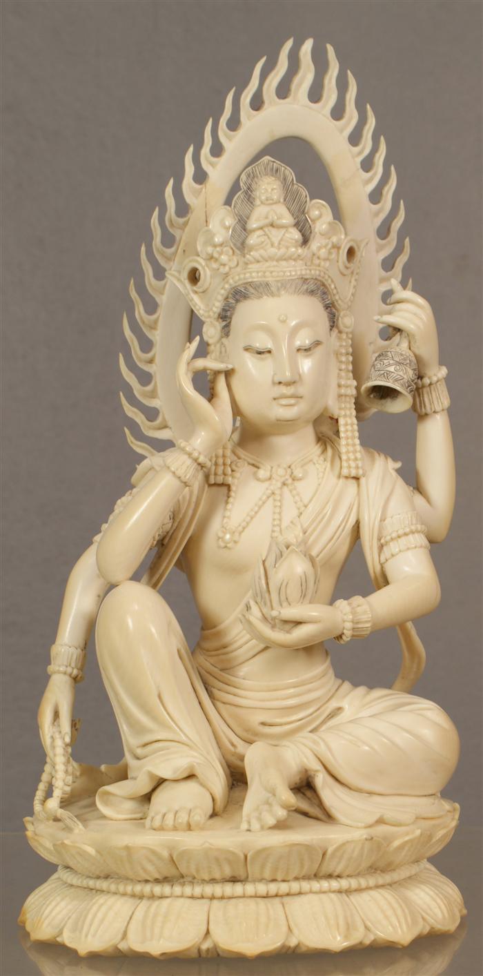 Appraisal: Carved ivory figure of a multi-armed goddess approximately high flame