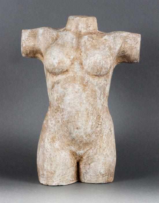 Appraisal: Carved wood female torso early th century in H in