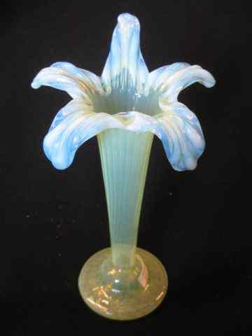 Appraisal: Victorian Opalescent Art Glass Vase blue to vaseline fancy lily