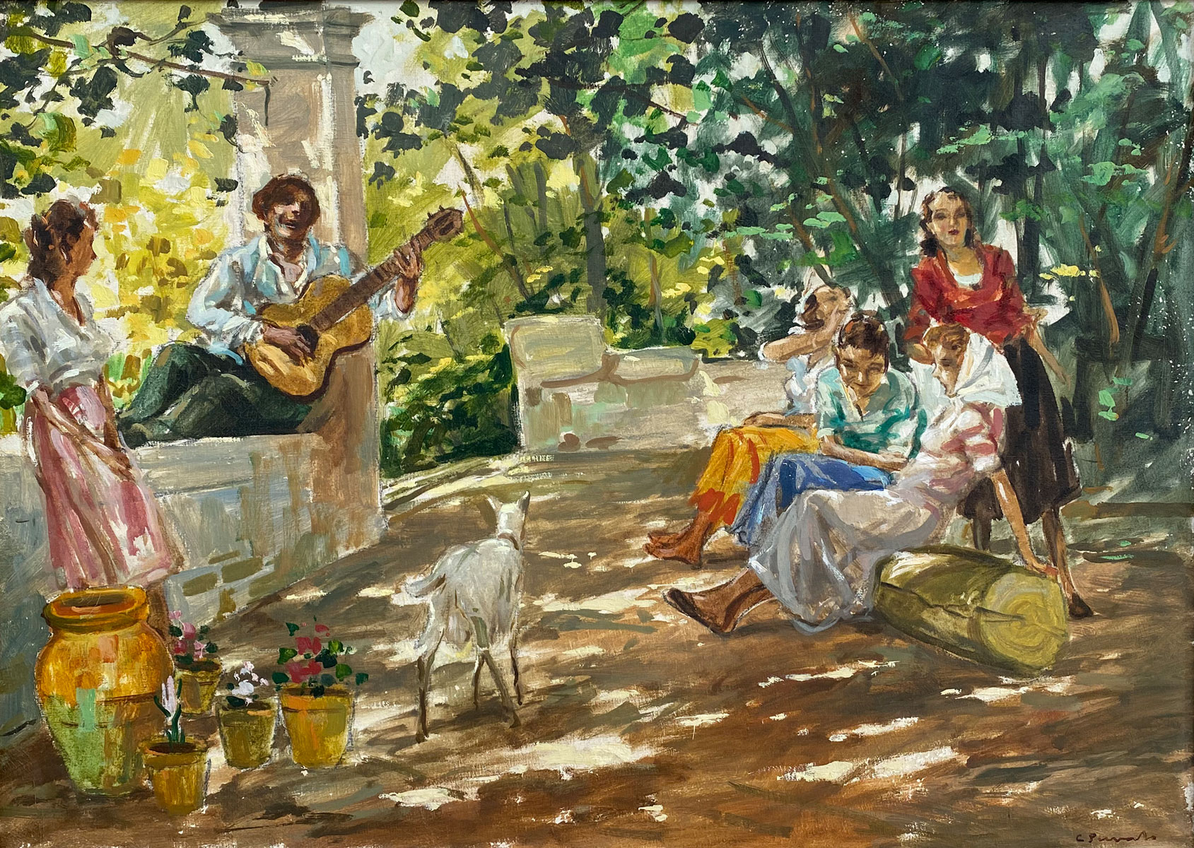 Appraisal: PRIVATO Cosimo Italian - Young Man Serenading Several Women with