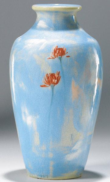 Appraisal: WELLER Auroro vase painted with deep orange flowers on tall