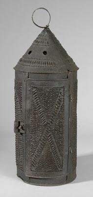 Appraisal: Punched tin lantern conical top with band of smoke holes