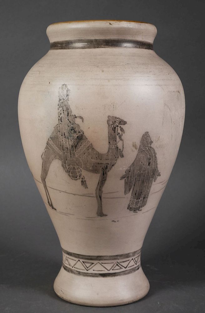 Appraisal: ORLANDO POTTERY Orientalist Vase Signed About - high vase with