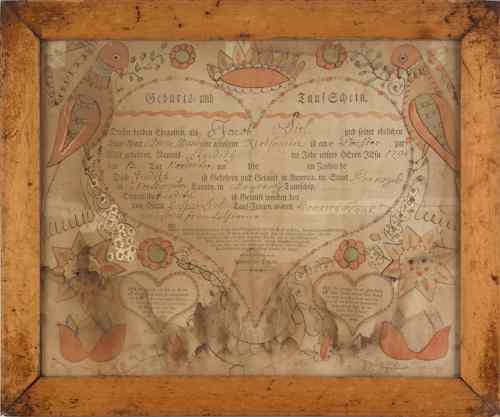 Appraisal: Krebs printed and hand colored fraktur birth certificate for Judith