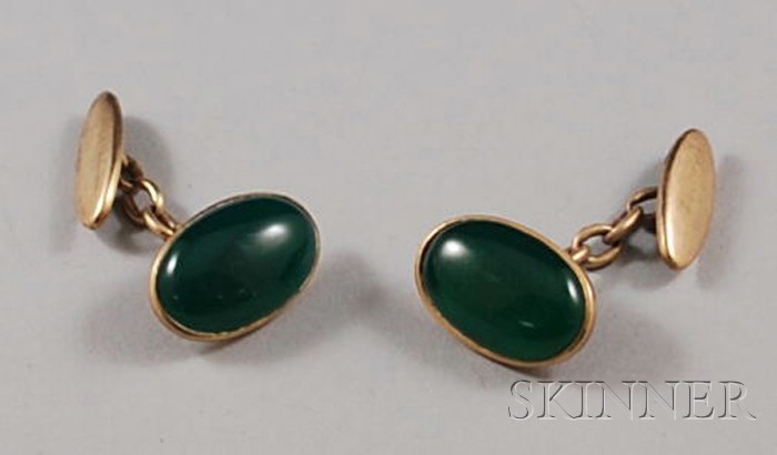 Appraisal: Pair of kt Gold and Jade Cuff Links