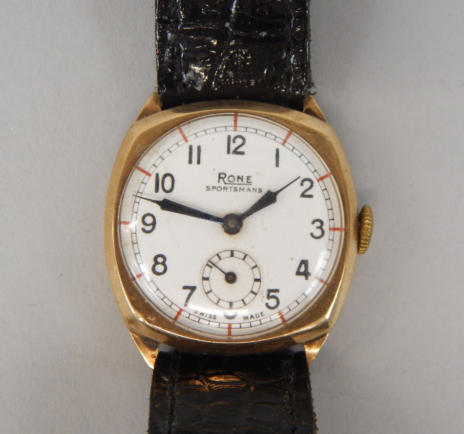 Appraisal: A Rone gentleman's wristwatch with white enamel dial in ct