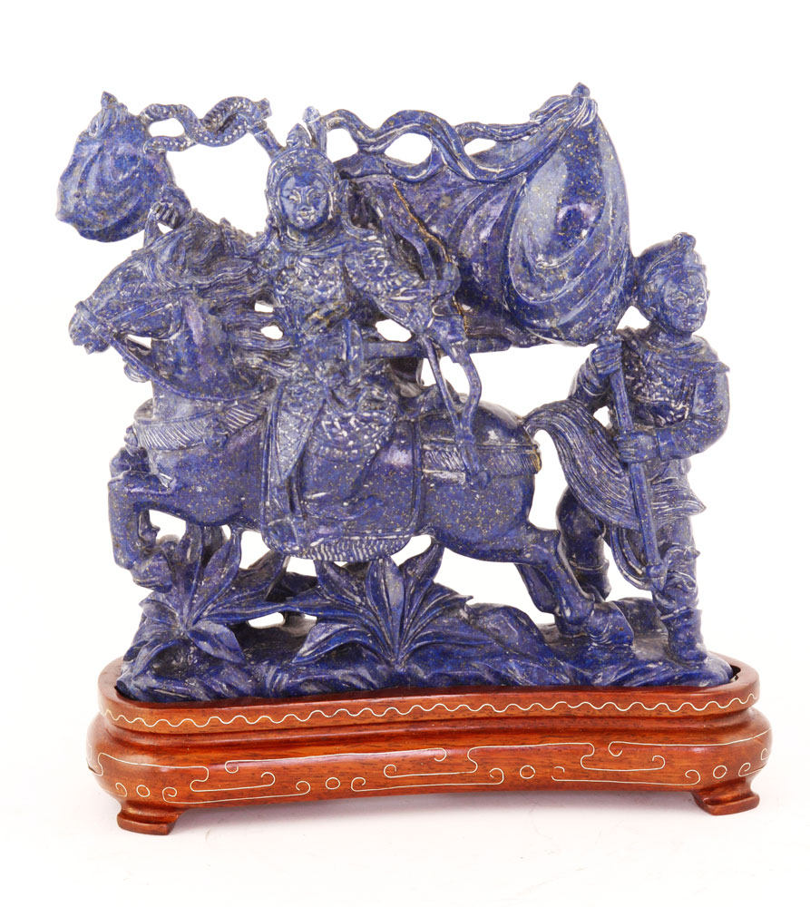 Appraisal: - Chinese Lapis Figure Chinese figure of warrior on horseback