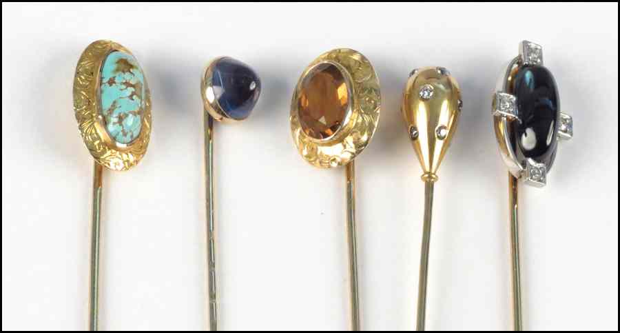 Appraisal: GROUP OF KARAT YELLOW GOLD STICK PINS Comprised of one