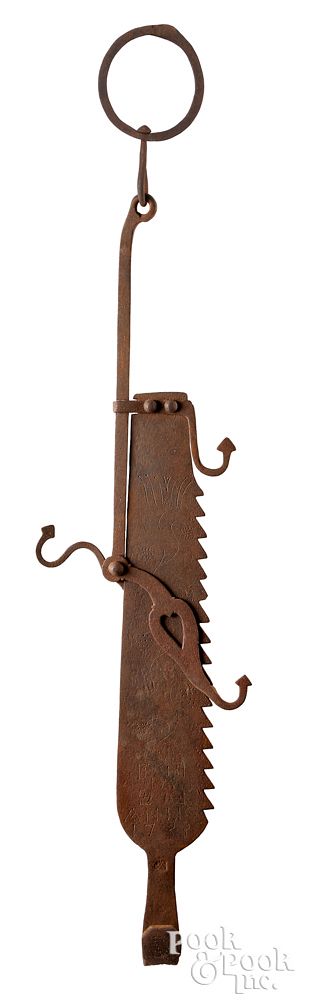 Appraisal: Wrought iron trammel dated with engraved tu Wrought iron trammel