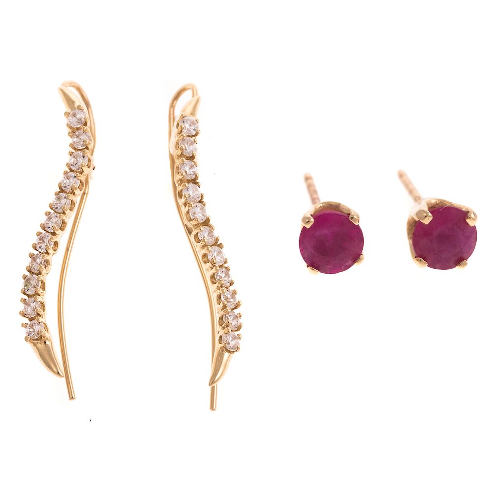 Appraisal: A Pair of CZ Earrings Ruby Studs in K K