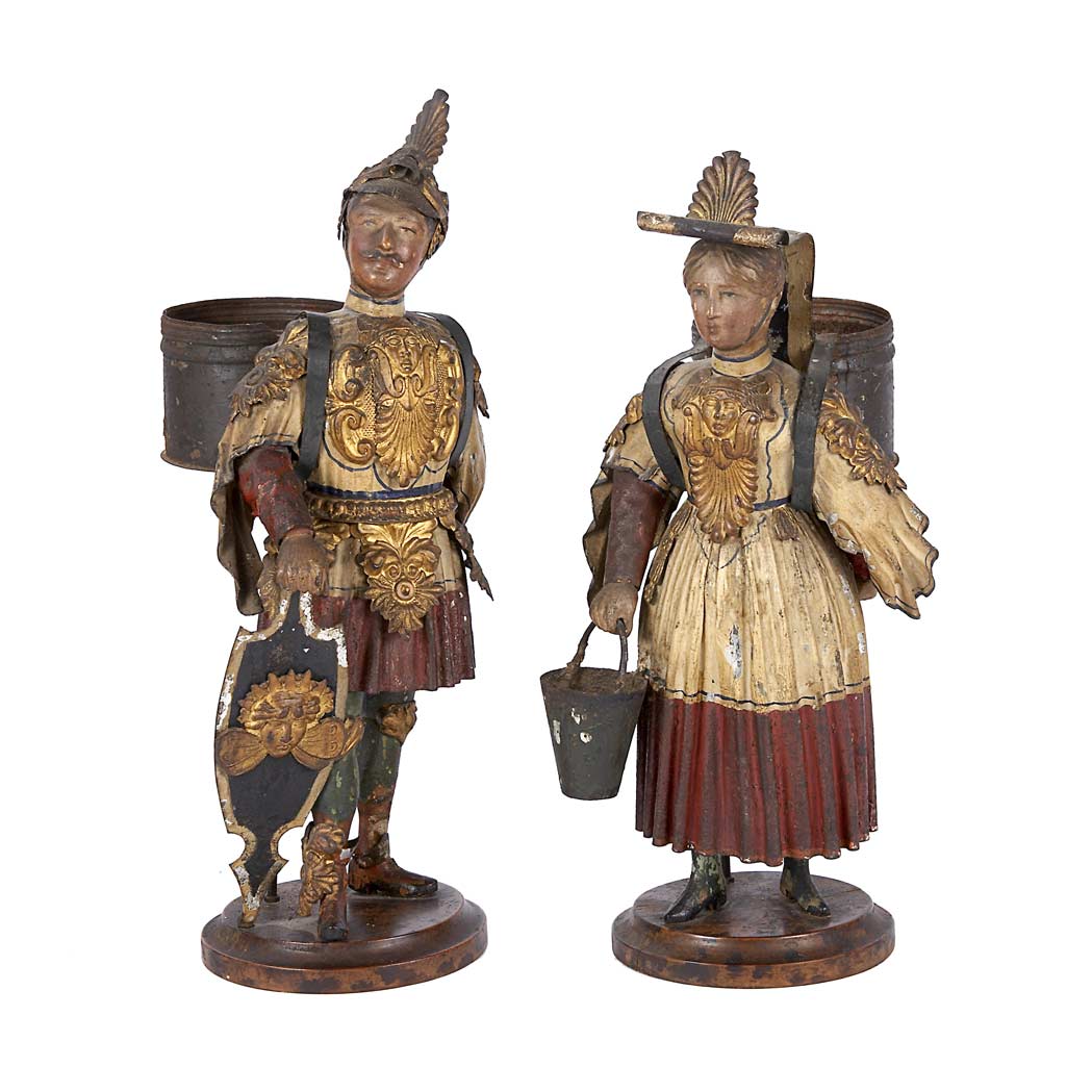 Appraisal: Pair of Continental Tole Painted Figures th Century Depicting a