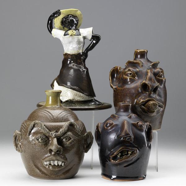 Appraisal: BROCK BROWN S POTTERY Four Folk Art items John Brock