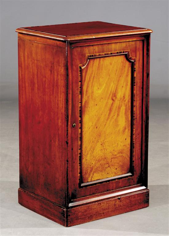 Appraisal: Victorian inlaid mahogany cupboard last quarter th century rectangular molded