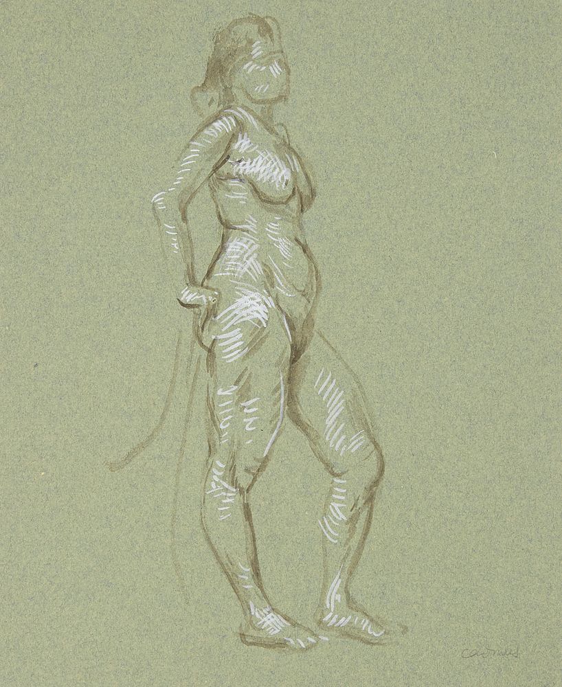 Appraisal: Paul Cadmus Female Nude Crayon on Green Paper Paul Cadmus