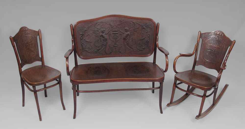 Appraisal: ART NOUVEAU JACOB JOSEPH KOHN BENTWOOD PARLOR SUITE Open arm