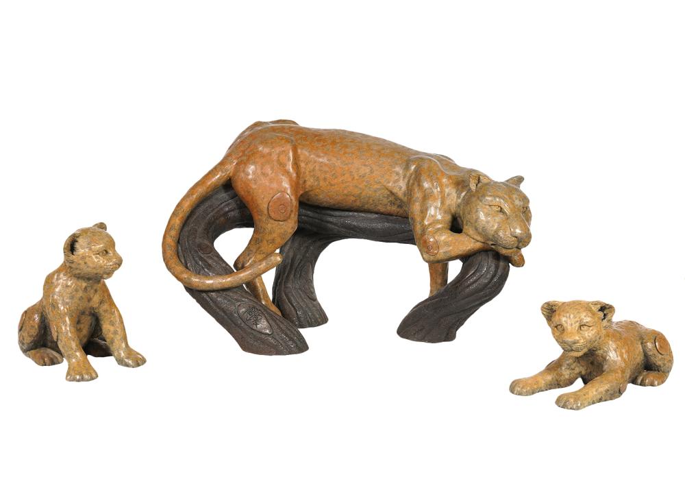 Appraisal: TIE FENG JAING 'LEOPARD FAMILY' BRONZE FIGURINETie Feng Jaing America