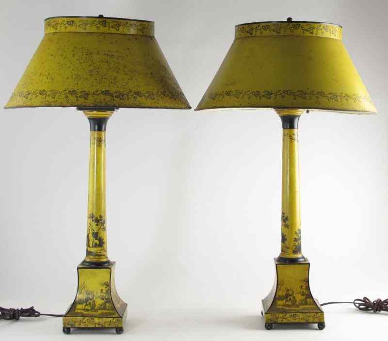 Appraisal: Pair of Yellow Tole-Ware Lampsmid- th century yellow and black