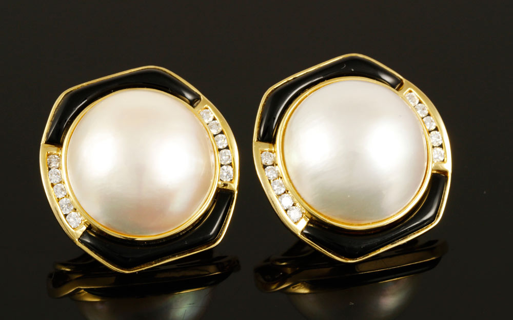 Appraisal: - Pr K Yellow Gold Pearl Earrings Pair of K