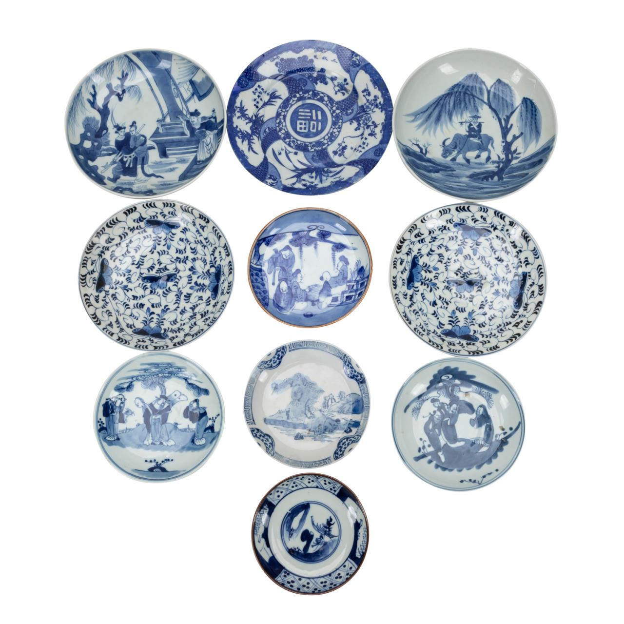 Appraisal: TEN MOSTLY CHINESE BLUE AND WHITE SMALL PLATES Ten mostly