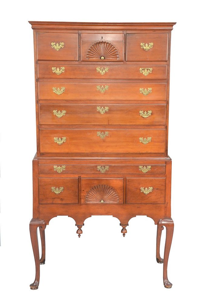 Appraisal: Queen Anne Cherry Flat Top High Chest in two parts