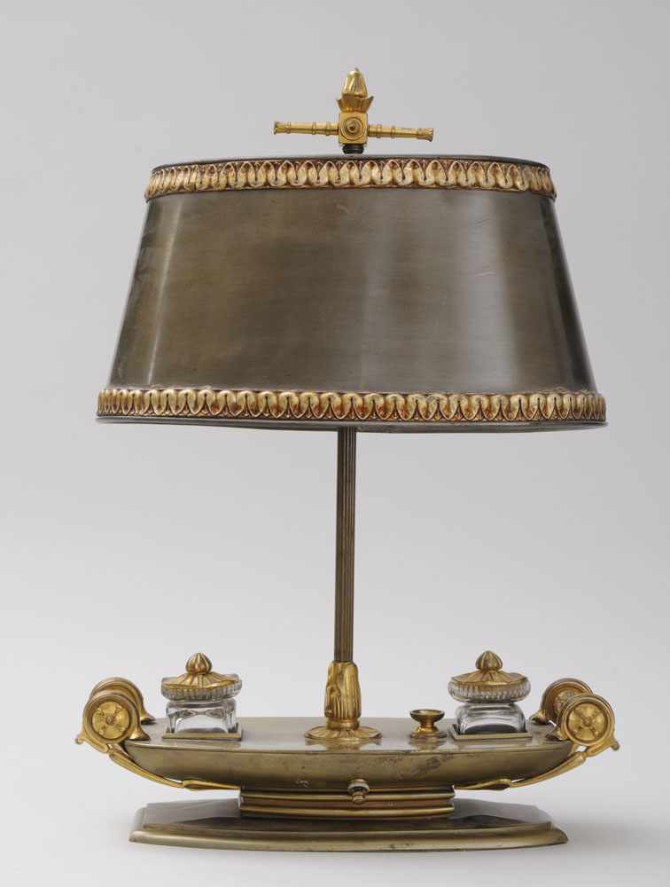 Appraisal: CHARLES X STYLE BRASS AND GILT-METAL ''ENCIER'' LAMP The base