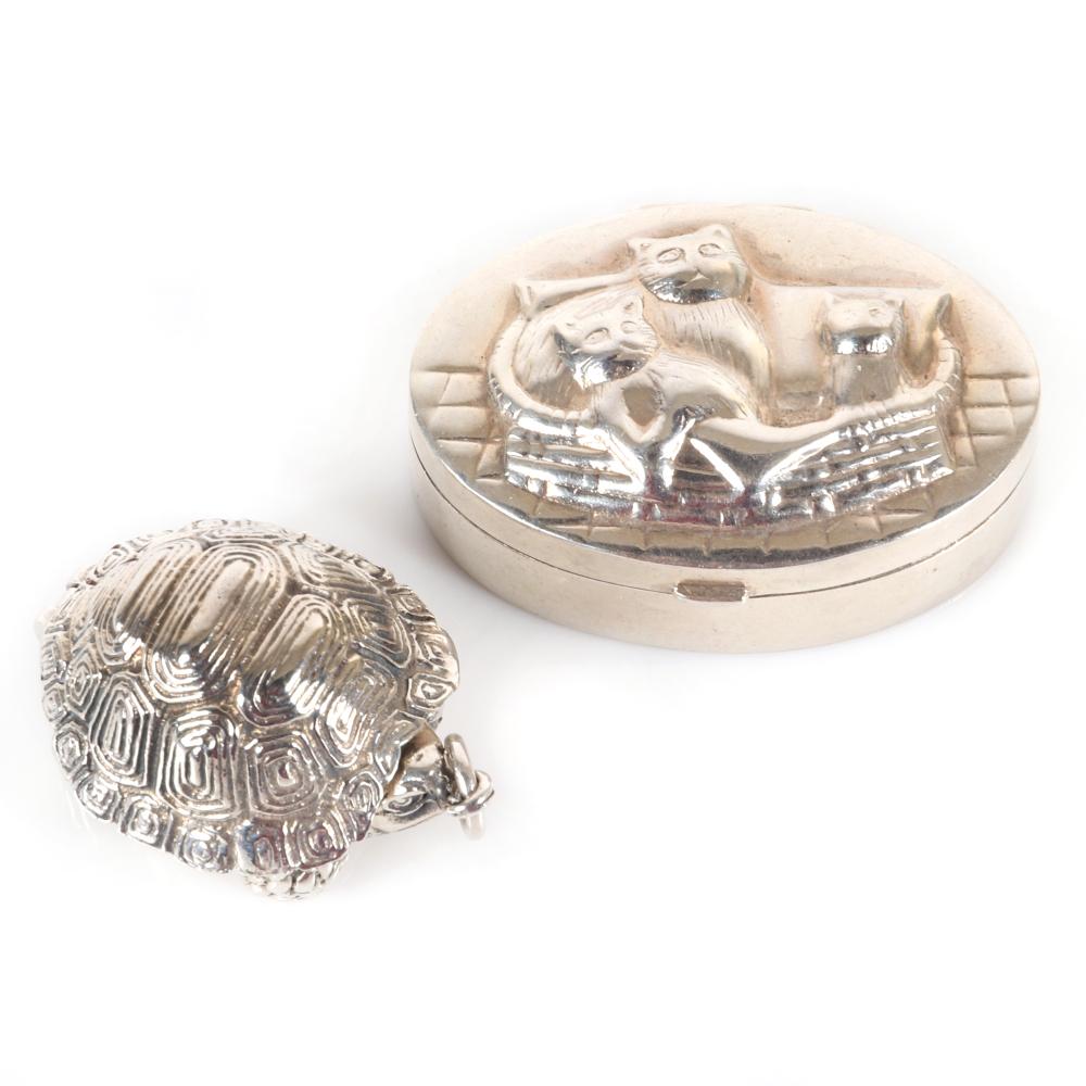 Appraisal: TWO STERLING SILVER WHIMSICAL NOVELTY PILL OR SNUFF BOXES TURTLE