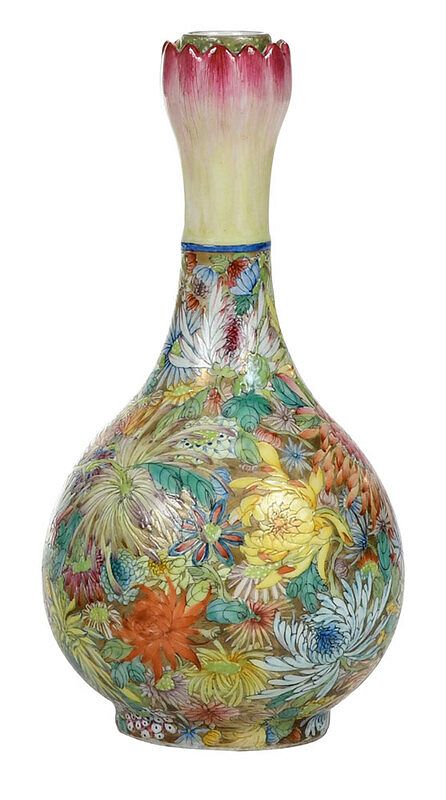 Appraisal: Chinese Famille Rose Lotus-Mouth Bottle Vase with remnants of an