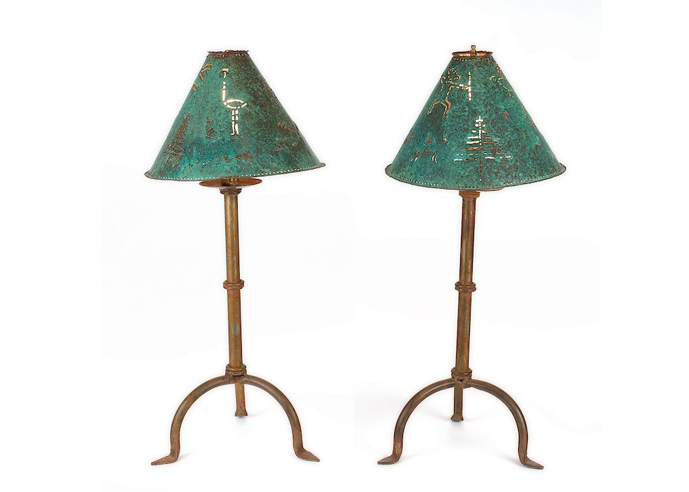 Appraisal: Two Lamps Two Lamps welded metal base wtih cut metal