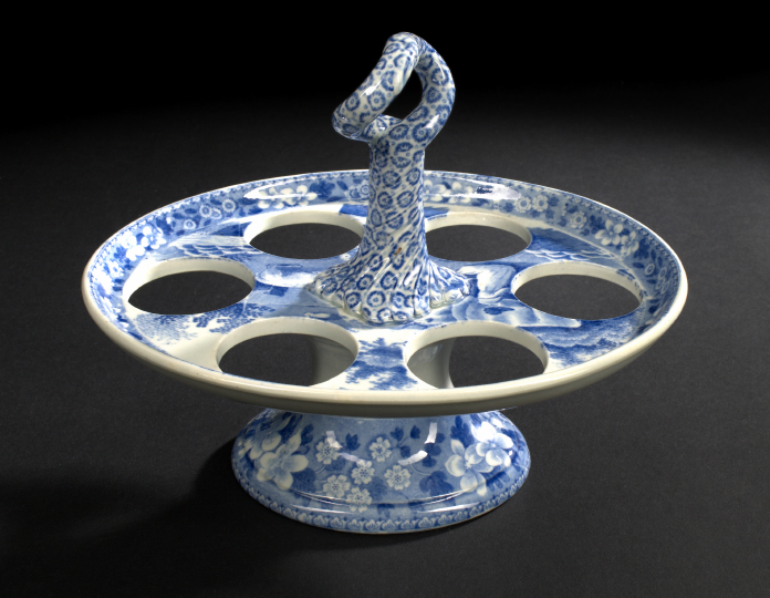 Appraisal: Rare Staffordshire Blue-and-White Transfer-Printed Footed Egg Stand first quarter th