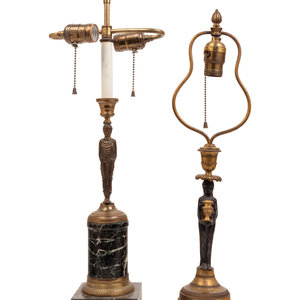 Appraisal: Two Neoclassical Style Cast Bronze and Marble Figural Table Lamps