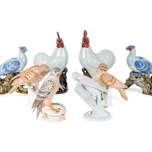 Appraisal: Ten Ceramic Figures of Birds and a Pair of Mottahedeh