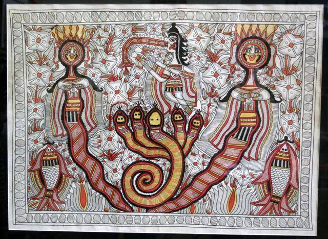 Appraisal: A Madhabani painting ink and poster paint on paper Krishna