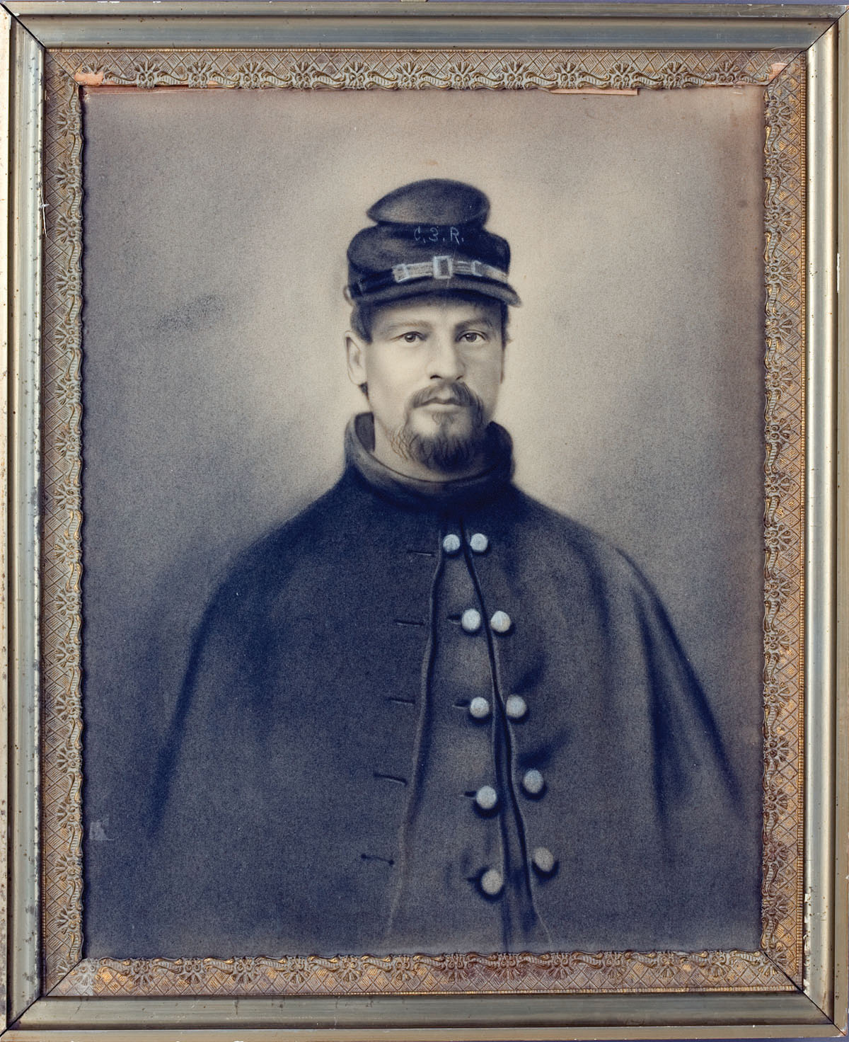 Appraisal: CHARCOAL DRAWING OF A CONFEDERATE SOLDIER In winter cape and