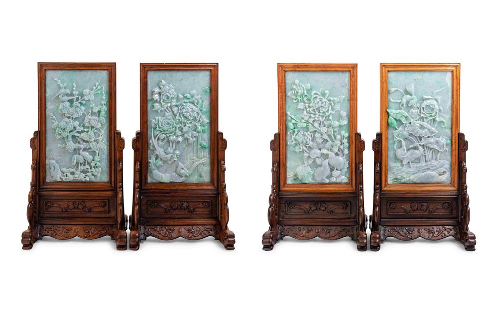 Appraisal: A Set of Four Chinese Export Carved Lavender and Green