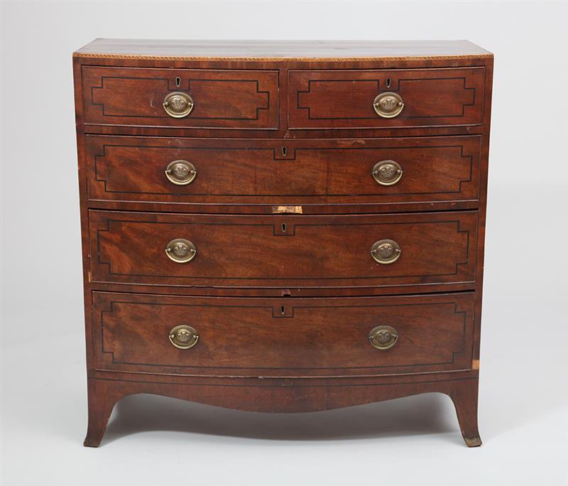 Appraisal: Regency Bow-Front Chest of Drawers With Greek-key inlaid border and