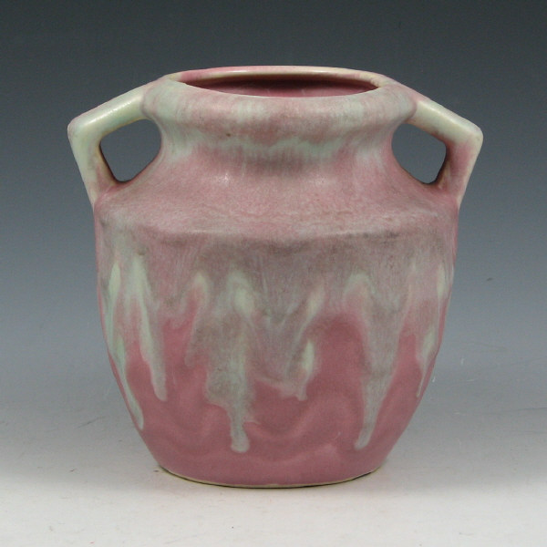 Appraisal: Camark handled vase in sea foam green over pink Unmarked