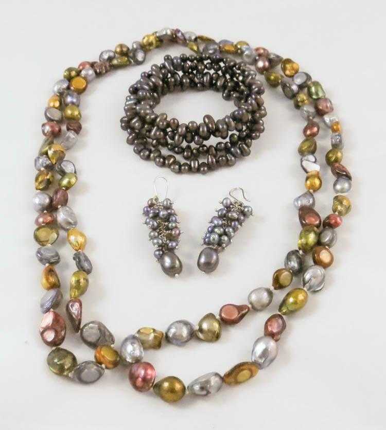 Appraisal: FOUR ARTICLES OF PEARL JEWELRY including a rope length necklace