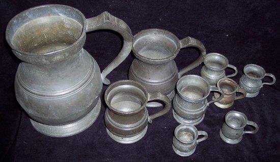 Appraisal: Seven pewter tankards various and a jug