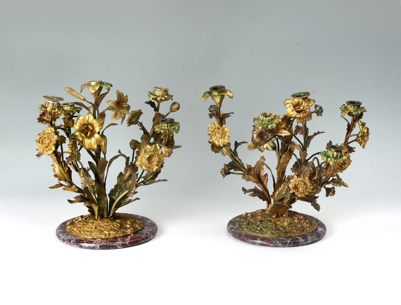 Appraisal: FRENCH BRONZE FLORAL CANDELABRA Gilt bronze candelabra having branches of