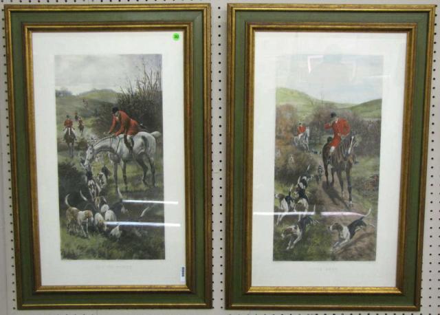 Appraisal: Three Framed Hunt Scene Lithographs including framed pair entitled ''Gone