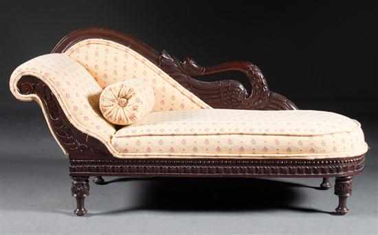 Appraisal: French Empire style carved wood upholstered diminutive recamier th century