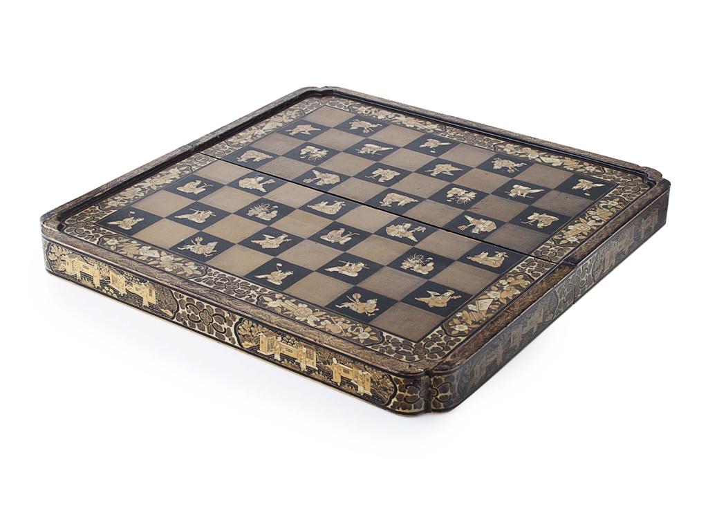 Appraisal: CHINESE EXPORT LACQUER GAMES BOARD TH CENTURY of hinged rectangular